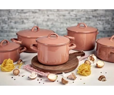 Emaliuotas puodas su dangčiu Žemas 20cm 2,75L Metalac Mocha Mousse