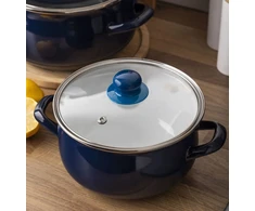 Emaliuotas puodas su dangteliu, dujų indukcija, 20 cm, Altom Design, tamsiai mėlyna, 2,7 l