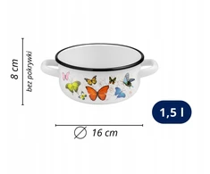 Emaliuotas puodas su rankenomis Puodas 1,5 L 16 cm Indukcinės dujos Igmar Butterflies