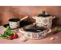Emaliuotas puodas su stikliniu dangteliu, 16 cm 1,9L, kreminis METALAC Porto