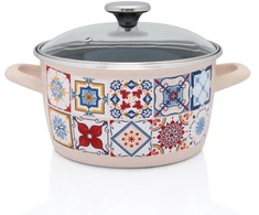 Emaliuotas puodas su stikliniu dangteliu, 16 cm 1,9L, kreminis METALAC Porto