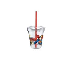 Enger SUPERMAN puodelis su tūbele 440ml skaidrus TP554-51 1 vnt.