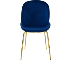 Escal Glamour mėlyna art deco kėdė svetainei, valgomajam, auksinės kojos 020V-BL
