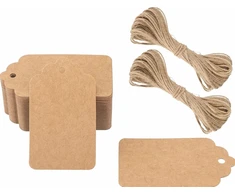 ETIKETĖS 100 Vnt. 7X4CM RUDO KRAFTPOPIERIAUS pakabinimo etiketė