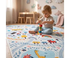 Eureka Home DYWAN DZIECIĘCY DROGA ZWIERZĘTA DO POKOJU DZIECKA ANTYPOŚLIZGOWY 100X150
