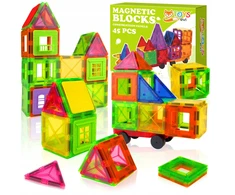 EVI MAGNETINĖS KONSTRUKCIJOS EDUKACINIAI BLOKAS 3D DĖLĖS DIDELIS RINKINYS 45 vnt.