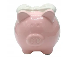 Ewax SKARBONKA CERAMICZNA ŚWINKA Z KOKARDĄ RÓŻOWA MEGA Didelė 19 cm aukštis x 22 cm