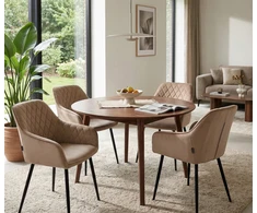 Exito Design Glamour aksominės smėlio spalvos dygsniuota kėdė tualetiniam stalui ir svetainei, palėpėje - RELLO