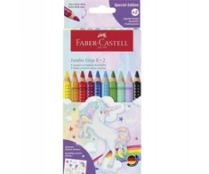 Faber-castell Grip Jumbo spalvoti pieštukai 10 vnt. su vienaragio lipdukais