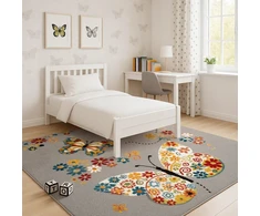 Family fabrics DYWAN DLA DZIECKA - DZIECIĘCY KIDS 577 MOTYLKI PILKA - 80 x 150