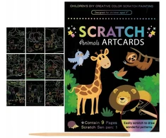 Fandy Rainbow Scratch Board Gyvūnai 9 Lakštai Stylus Scratch Board GYVŪNŲ MAGIC