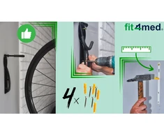 Fit4Med Sieninė kabykla dviračiams dviračiams 2x dviračių laikiklis juodas tvirtas kabliukas 8x kaiščiai