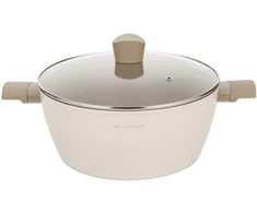Florina Mokka 28 ir 26 cm puodų rinkinys su 28 cm smėlio spalvos indukcine keptuve