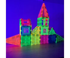 FLUORESCENT magnetiniai blokeliai su UV LEMPA, 78 vnt. MAGNICREATIX