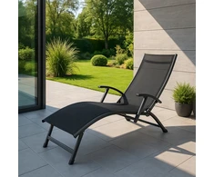 Focus Garden RELAX sulankstomas sodo paplūdimio šezlongas baseino sodui, patogus, tvirtas, juodas