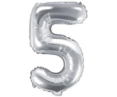 Party Deco Balionas folinis skaičius 5 sidabrinis 35cm