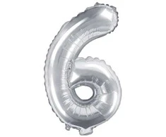 Party Deco Balionas folinis skaičius 6 sidabrinis 35cm