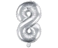 Party Deco Balionas folinis skaičius 8 sidabrinis 35cm