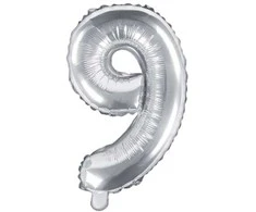 Party Deco Balionas folinis skaičius 9 sidabrinis 35cm
