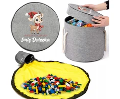 Funandstyle KOSZ NA ZABAWKI Kaladėlės Z MATĄ PILKA NA PREZENT ŚWIĘTA RENIFER IMIĘ DZIECKA
