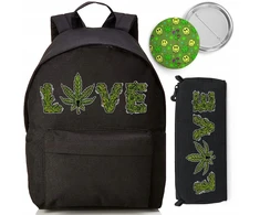 Funandstyle Mokyklinis rinkinys: kuprinė, penalas ir segė "love Weed"