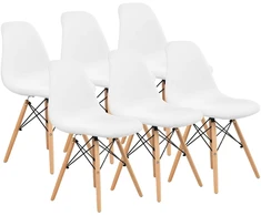 FURNIFY | EIRA kėdė, 6 vnt., apmušta medinėmis kojelėmis | Baltas