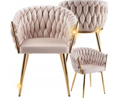 Fotelis Furnitex Elegantiškas smėlio spalvos velveto krėslas su auksiniu rėmu