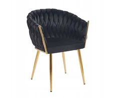 Furnitex GLAMOUR Juodas VELVET MINŠTA KĖDĖ ANT AUKSINIŲ KOJŲ K7-FX (G)