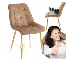 Furnitex Glamour Veliūrinė kėdė su auksinėmis kojomis Velvet Riviera 24 Cappuccino CHIC