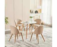 FurnitureR dizaino valgomojo kėdės, apvalkalo formos, švelnus smėlio spalvos audinys