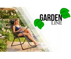 Gardenline Sodo fotelis, juodas, reguliuojamas, padėklas atramai galvai, Textilene