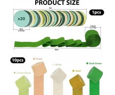 GĖLĖS KREPINIS 45CM X 25M KHAKI Žalias 10 RITINĖLIŲ KREPINIO POPIERIAUS JUOSTOS