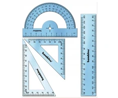 Geometrinis rinkinys Bambino 15 cm liniuotė, stačiakampiai, kampainis
