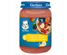 Gerber desertas Bananai braškės ir avietės su avižiniais dribsniais 190 g