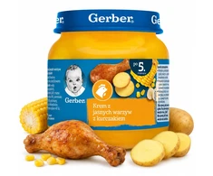 Gerber kremas iš lengvų daržovių su vištiena vakarienė nuo 5 mėnesių 125 g