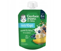 Gerber Organic Bananų, mėlynių desertas su jogurtu ir dribsniais 80 g
