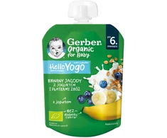 Gerber Organic Bananų, mėlynių desertas su jogurtu ir dribsniais 80 g