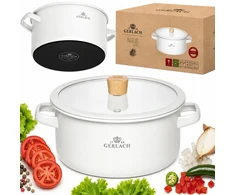 GERLACH TRADICINIS PUODAS DIDELIS EMALINIS Baltas INDUKCINĖS DUJOS 24CM 5 L NATUR
