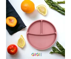 Gigi Kids Silikoninė lėkštė vaikams su siurbimo taurele ir skyreliais, rožinė
