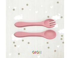 Gigi Kids Vaikų stalo įrankiai Silikoninis šaukštas ir šakutė Mokymasis valgyti Be BPA