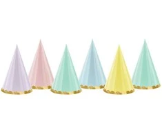 Party Deco Gimtadienio kepuraitės spalvotos su juostele 6 vnt 16cm