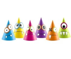 Party Deco Gimtadienio kepuraitės "Pasigamink monstrą pats" 16cm 6 vnt