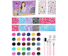 GLITTER TATTUOS DIDELIS TATUiruočių rinkinys, ŠABLONAI IR 30 SPALVŲ