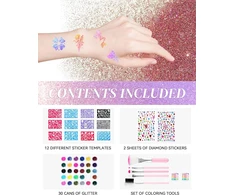 GLITTER TATTUOS DIDELIS TATUiruočių rinkinys, ŠABLONAI IR 30 SPALVŲ