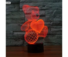 Gordon Naktinė lempa LED MIŚ SERCE BIURKOWA DLA DZIECKA NA BIURKO 3D RGB + Pultas