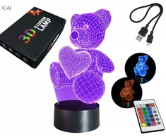 Gordon Naktinė lempa LED MIŚ SERCE BIURKOWA DLA DZIECKA NA BIURKO 3D RGB + Pultas