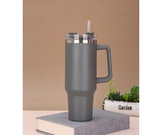 Gordon Termo puodelis su šiaudeliu, tamsiai pilkas, nerūdijančio plieno, didelis XXL 1200 ml, su rankena karštiems ir šaltiems gėrimams
