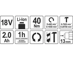 Smūginis suktuvas-gręžtuvas Yato YT-82786; 18 V; 1x2,0 Ah akum.