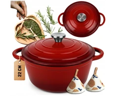 HAGE Ketaus puodas, emaliuotas, 3 l, dangtis 22 cm, raudonas, indukcinė orkaitė