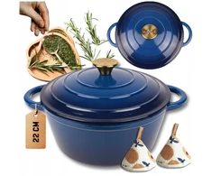 HAGE Ketaus puodas, emaliuotas, 3 l, dangtis 22 cm, mėlynas, indukcinis, orkaitė